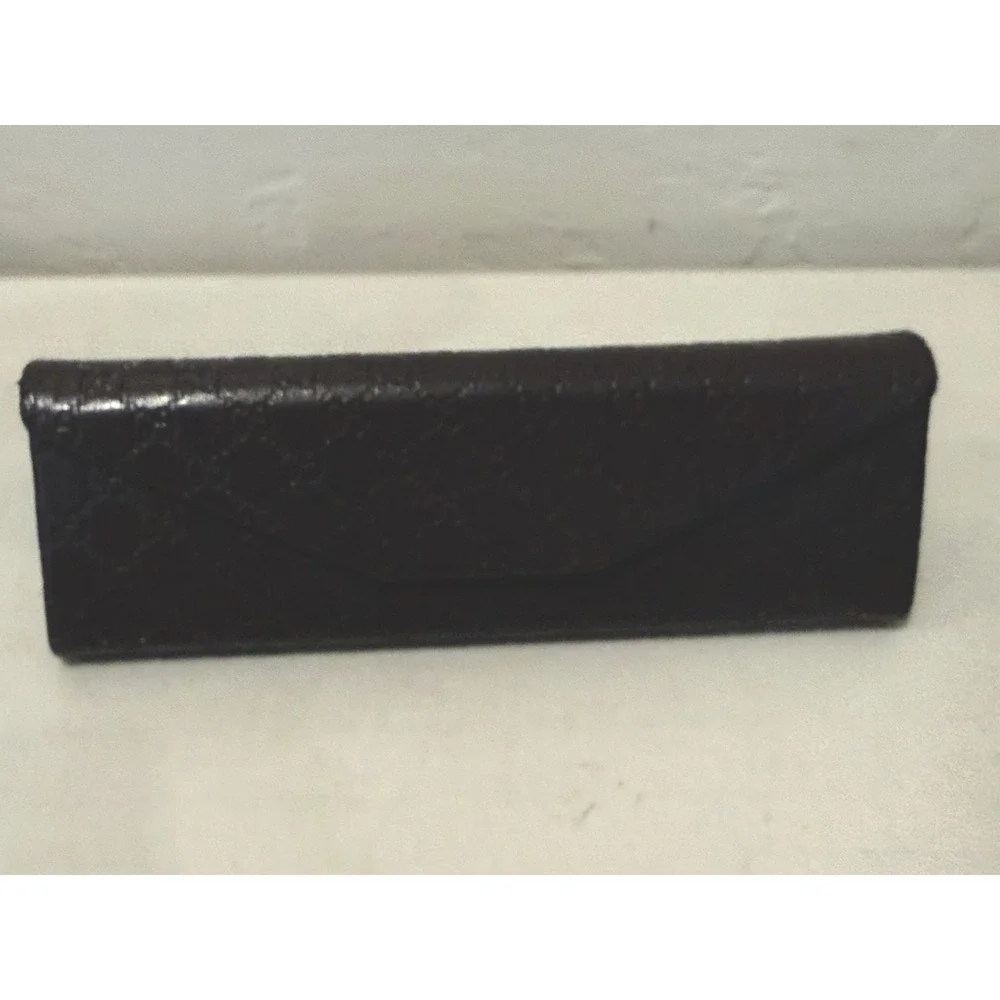 GUCCI Brown Embossed Leather Hardshell Folding Triangle Glasses Case Suede